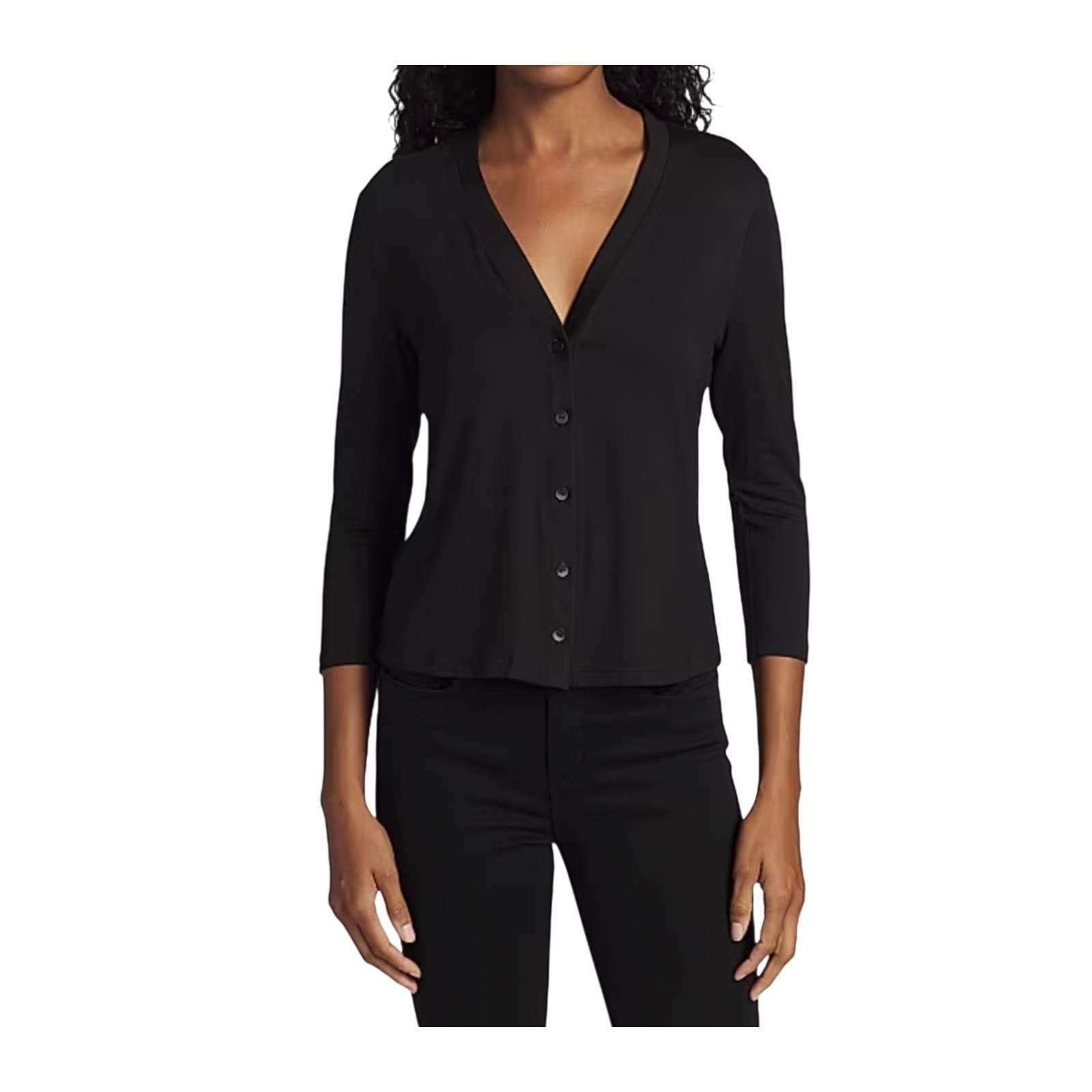 L'agence Britney Black V-Neck 3/4 Sleeve Cardigan Sweater Top Size Xs